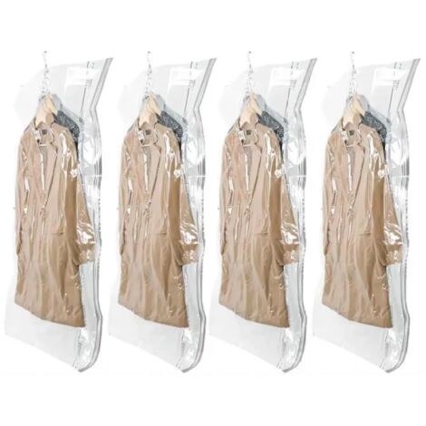 Lot de 4 Sacs de Rangement sous Vide Suspendus pour Vêtements, 135x70cm, Housse sous Vide pour Costumes, Manteaux, Vestes