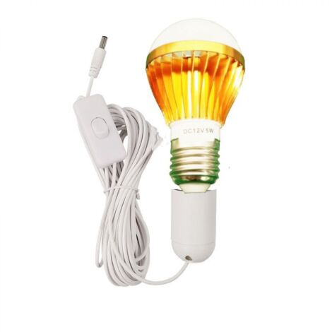 Ampoule LED solaire spirale E27 blanche en forme de boule, 12 V, 5 W, avec câble d'alimentation CC de 3 mètres, idéale pour le camping et les tentes.
