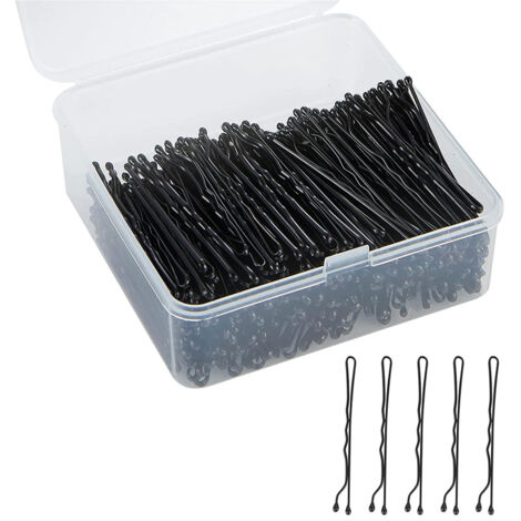 Lot de 400 épingles à cheveux noires, adaptées aux cheveux épais, fins et à tous types de cheveux, avec étui.