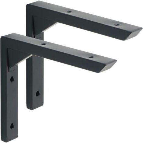 Supports d'étagère robustes de 15 cm (6 pouces), lot de 2 supports muraux noirs pour étagères, supports d'étagère en fer noir avec vis, supports d'étagère robustes pour table, banc, étagère, noir (1/5)