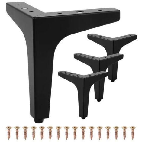 4PCS Pieds de Meuble en Métal de 10cm, Pieds de Canapé Triangulaires, Pieds pour Table Armoir Chaise avec 16 Vis - Noir (1/5)