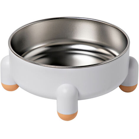Gamelle antidérapante à 4 pieds amovibles, grande capacité, en acier inoxydable, pour chats et chiens d'intérieur, blanche. (1/5)