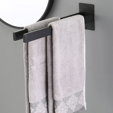 Porte-serviettes mural double 40 cm, sans perçage, noir, auto-adhésif, pour salle de bain et cuisine. (1/5)