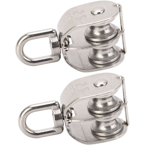 2 pièces Double poulie en acier inoxydable M25 Double bloc de poulie 150kg roulement poulie pivotante roue rouleau (1/5)