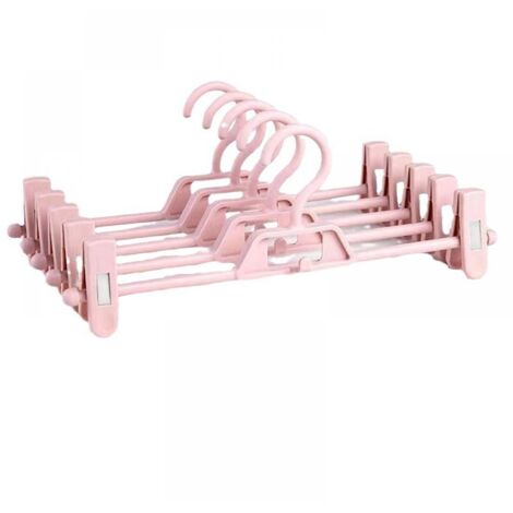 Lot de 10 cintres roses pour pantalons, peu encombrants, avec pinces antidérapantes, parfaits pour les enfants et les adultes. (1/5)