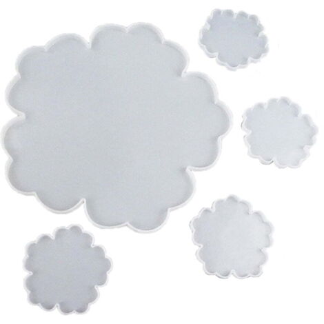 Lot de 5 moules à sous-verres en résine en forme de grande fleur, moules en silicone pour plateaux DIY, moules en résine époxy, moules pour résine et loisirs créatifs, style géode et agate (1/5)