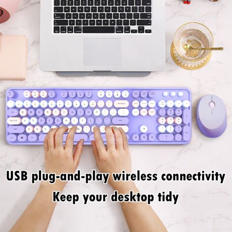 Ensemble Clavier + Souris Sans Fil Rétroéclairé - 7 Couleurs, Connexion 2,4 GHz, Compact Et Silencieux