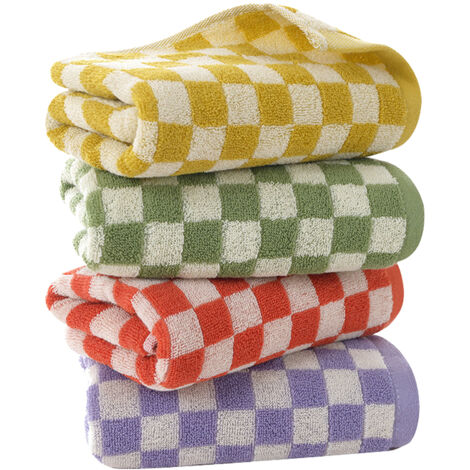 Lot de 4 serviettes de bain à carreaux, serviettes décoratives douces pour salle de bain, spa et plage, grandes serviettes de douche (4 couleurs) (1/5)
