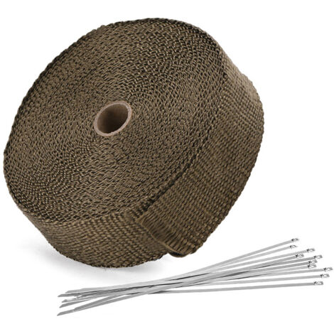 Ruban Isolant Thermique en Titane 15M x 50mm + 10 Attaches en Acier Inoxydable pour Collecteur Échappement Moto - JINFGERNE - Résistant à 550°C, Réduction de Chaleur Efficace (1/5)
