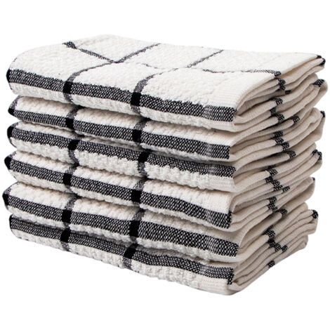 Lot de 8 torchons à vaisselle en coton gaufré à rayures, 30 x 30 cm, ultra doux et absorbants, séchage rapide. (1/5)