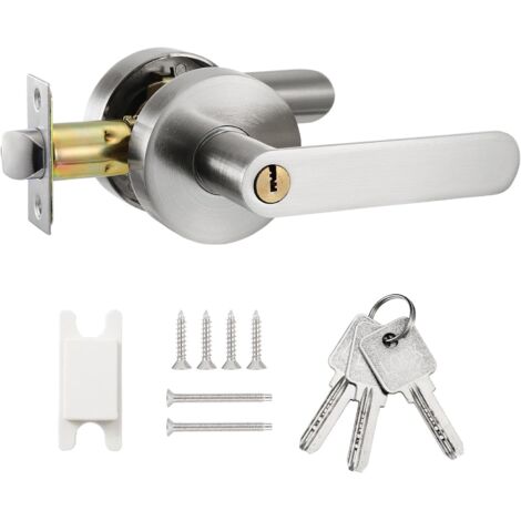 Poignée de Porte à Levier, Serrure de Poignée de Levier de Porte, Serrure de Porte d'Entrée à Clé, Poignée de Porte Intérieure avec Serrure et Clé pour Toilette, Chambre, Bureau (Argent) (1/5)