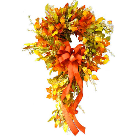 Couronne d'automne artificielle de 60 cm (23,6 pouces) avec feuilles d'érable, idéale pour décorer votre porte d'entrée, l'automne, Halloween, Thanksgiving et la fête des récoltes. (1/5)