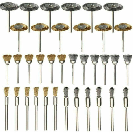 Ensemble de 36 brosses métalliques en acier inoxydable pour perceuse et outils rotatifs. (1/5)