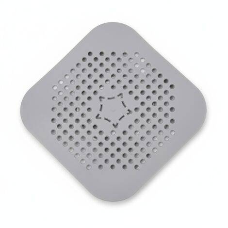 Siphon de sol carré en silicone gris – JINFGERNE – Crépine anti-cheveux avec ventouses – Filtre de bonde pour douche, baignoire et évier (1/5)