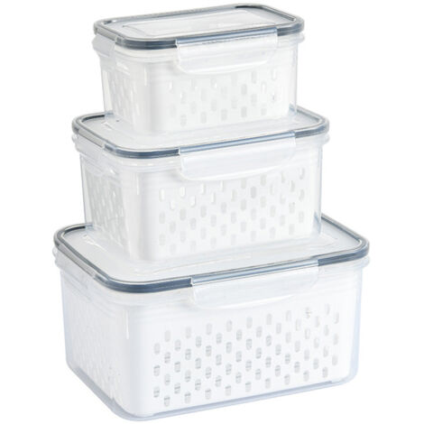 Lot de 3 Boîtes de Conservation Étanches avec Passoire - JINFGERNE - Idéal pour Fruits, Légumes et Viandes, Prolonge la Fraîcheur et Organise votre Réfrigérateur