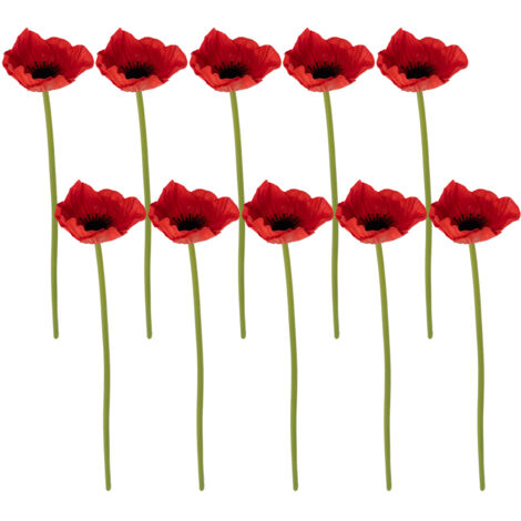 Bouquets de 10 tiges de 28 cm (11 pouces) de coquelicots rouges artificiels, multicolores, en polyuréthane, pour centre de table, vase, décoration murale, arche ou mur. Fleurs artificielles inaltérabl (1/5)