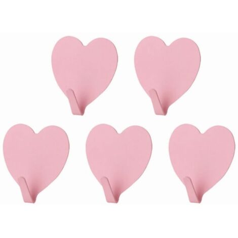 Ensemble de 5 Patères Cœur Rose en Acier Inoxydable - JINFGERNE - Crochets Amovibles et Pratiques pour Salles de Bain, Placards et Plus - Installation Facile sans Outils (1/5)
