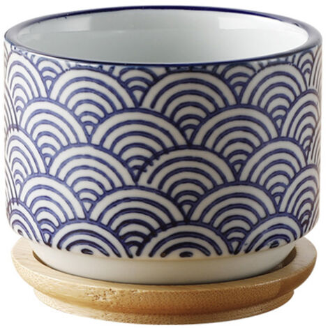 Pots en Céramique 10 x 10 x 7,5 cm pour Succulentes - JINFGERNE - Avec Drainage et Plateau en Bambou - Idéal pour Décoration Intérieure et Plantes Grasses (1/5)