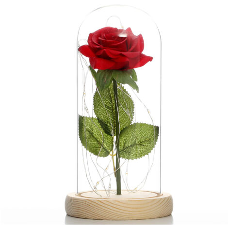 Lampe Rose en Verre LED - JINFGERNE - Décoration Élégante pour Fête des Mères et Saint-Valentin - Rouge (1/5)