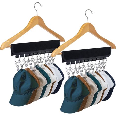 Lot de 2 Porte-chapeaux pour Casquettes de Baseball avec 10 Pinces en Acier Inoxydable - JINFGERNE - Organisateur et Présentoir de Rangement, Noir, Idéal pour Chapeaux et Accessoires (1/5)