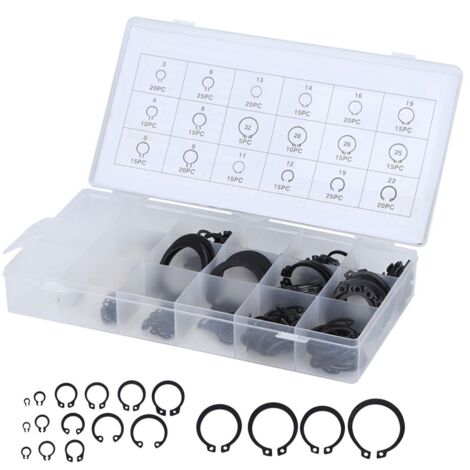 Kit de 300 Circlips en E de 2 à 32 mm - JINFGERNE - Assortiment d'Anneaux de Retenue Externes pour Fixations, Métal Résistant avec Étui de Rangement Inclus (1/5)
