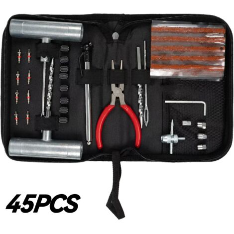 Kit de Réparation de Pneus Tubeless (45 Pièces) pour Voitures et SUV - JINFGERNE - Outil Ergonomique avec Mèches et Bandes de Réparation, Idéal pour Urgences Routières (1/5)