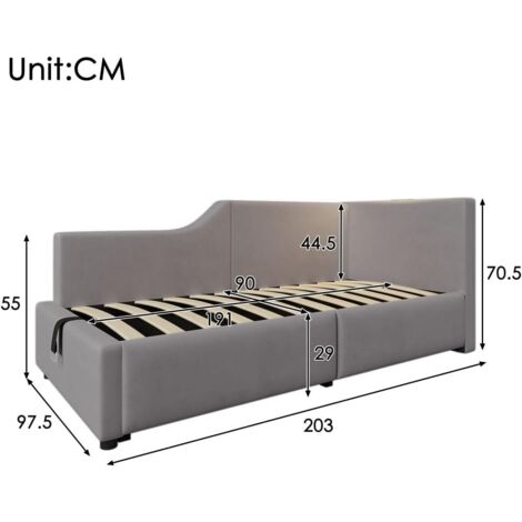 Lit De Jour Rembourré Daybett, 90 X 190 Cm, Canapé-lit Avec Rangement Hydraulique Port Usb C Pour La Lecture Et Le Chargement Sommier A Lattes En Bois Gris 91725533