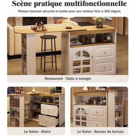 Table de bar moderne extensible avec espace de rangement, 6 étagères, table de bistrot pour salle à manger, utilisation comme séparateur de salon ( blanche, 118-180 x 50 x 94 cm Table de bar moderne extensible avec espace de rangement, 6 étagères, table de bistrot pour salle à manger, utilisation comme séparateur de salon ( blanche, 118-180 x 50 x 94 cm