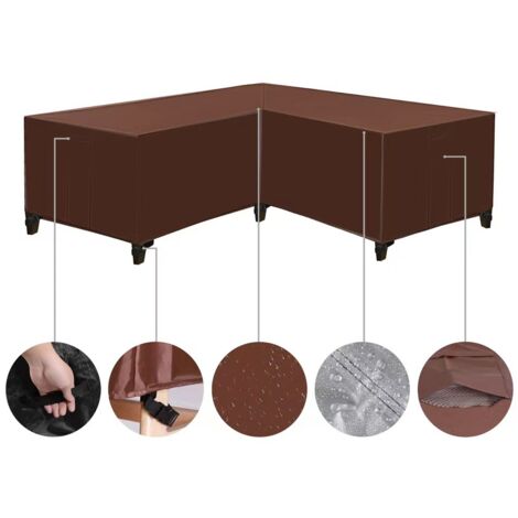 S-giant Housse Salon de Jardin Angle Exterieur, Housses de Meubles en Forme de L, Housse de Protection pour Meubles de Jardin, Housse de Canapé de Jardin Imperméable(Marron,260X192X82cm)