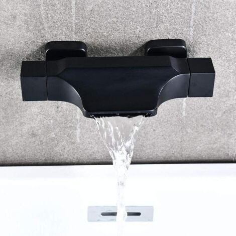 S-giant Mitigeur Baignoire Cascade Mural Robinet De Baignoire Pommeau De Douche Cascade Mural Robinet De Baignoire Chaud Et Froid (Noir)