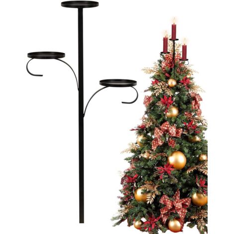 Cime d'arbre Triple Noir, Bougeoir Cimier d'arbre, Cime d'arbre De Noël, Support De Bougie Chauffe-Plat en Fer 60 Cm, Bougeoir De Plateau De Noël (1/5)