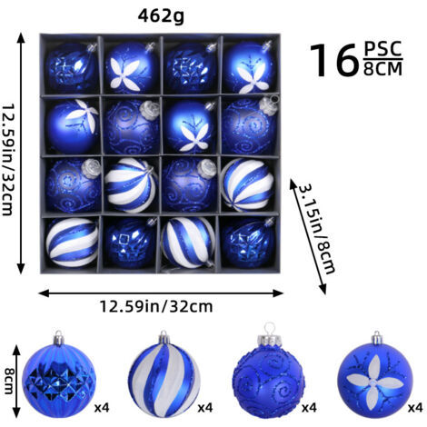 S-giant - Boule De Noel, 16 Pièces Ensemble de Boules De Noel, Décorations Darbre de Noël, Boules De Noël Avec Crochets Suspendus pour Mariage Fête Danniversaire – 8CM-bleu (1/5)