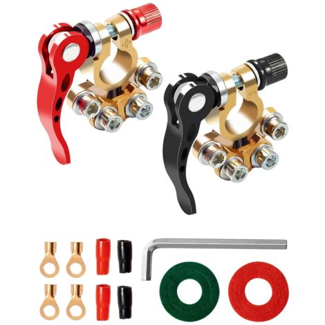 S-giant Bornes de batterie 12 V à dégagement rapide Bornes de batterie en laiton Bornes de connexion de batterie à 4 voies pour voitures, fourgonnettes, camping-cars 12/24/60 V Pack de 2(1 paire) (1/4)