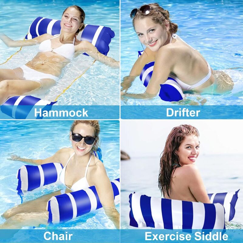 Lot De 2 Hamacs Gonflables Piscine 4 En 1 – Matelas Filet Flottant Avec Pompe – Adulte Et Enfant – 105x120 Cm