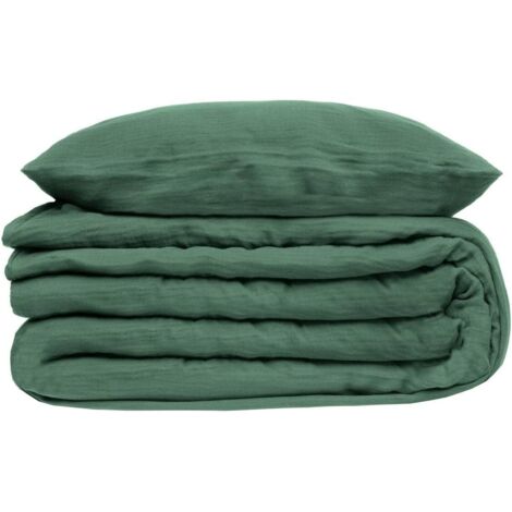 Parure de lit en gaze de coton vert céladon 240 x 220 cm (1/2)