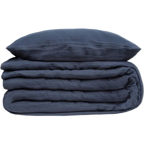 Parure de lit en gaze de coton - Bleu-gris - 240 x 220 cm (1/2)