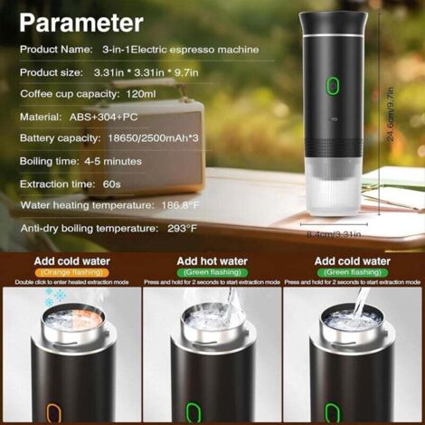 Ahhzyys Machine à Cafe Portable, 3 En 1 Cafetiere Portable 12V, Auto-Chauffage De 4 à 6 Minutes