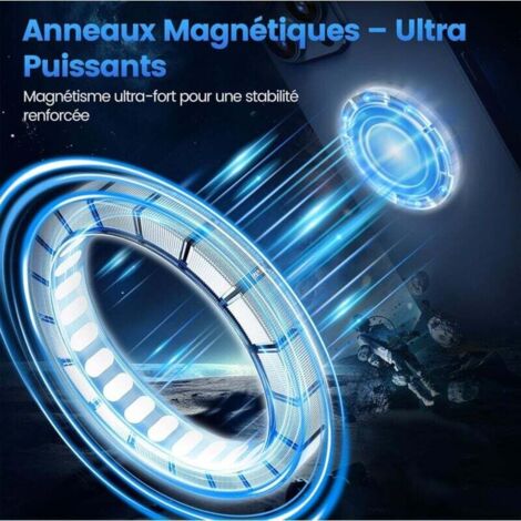 Support Téléphone Magnétique Anneau – Rotation 360° – Fixation Sur Ventilateur Voiture – Noir