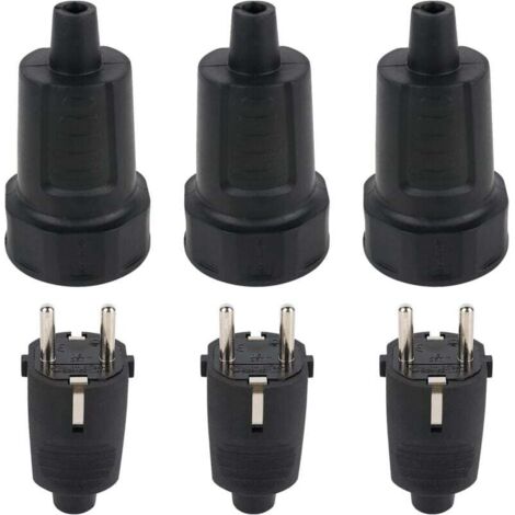 Prise Electrique Male, Lot de 3 Jeu de fiches mâle et Femelle, Fiche Electrique, Noire, 250V, 16A, Protection IP44 Adaptée à Intérieur Fiches et Pièces humides (1/5)