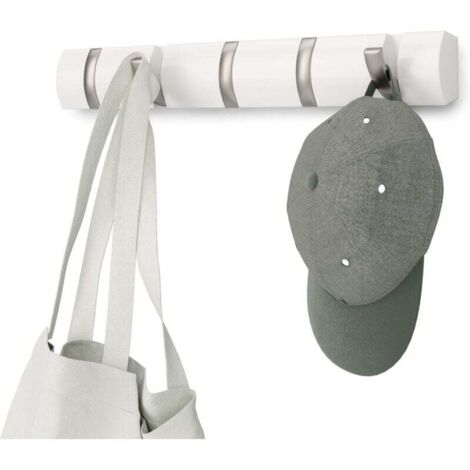 5 patères - Nickel porte-manteau moderne, simple et peu encombrant avec 5 crochets mobiles pour vestes, manteaux, écharpes, sacs à main et plus, blanc brillant (1/4)