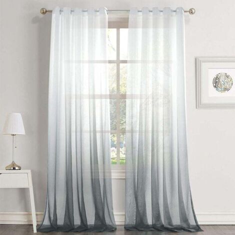 Rideaux Voilage Blanc Gris Dégradé à Œillet, Élégant Décor de Fenêtre, 2 Panneaux 107cm244cm (1/4)