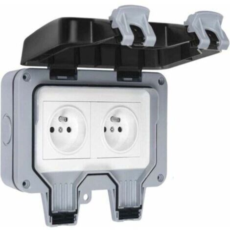 Prise Électrique Double Extérieure IP66 - 16A Étanche pour Mur - Résiste aux Intempéries et Poussière - Sécurité Maximale (1/4)