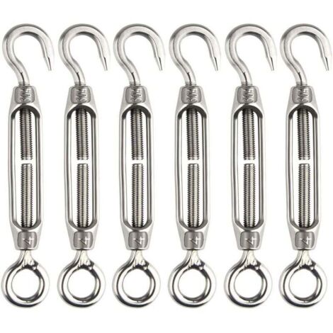 Tendeur de fil , tendeur à crochet et œillet 304, ensemble de tendeurs réglables en acier inoxydable M4, robuste，（6 pièces） (1/4)