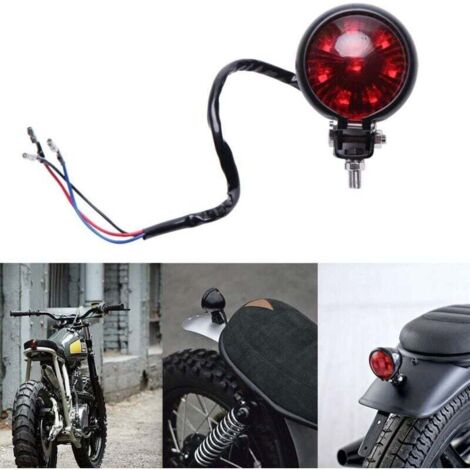 Feu Stop Arrière Moto Bobber - Ronde, Rouge, 12V, Dimensions 98x58 Mm, Noir/chrome, Pour Customisation