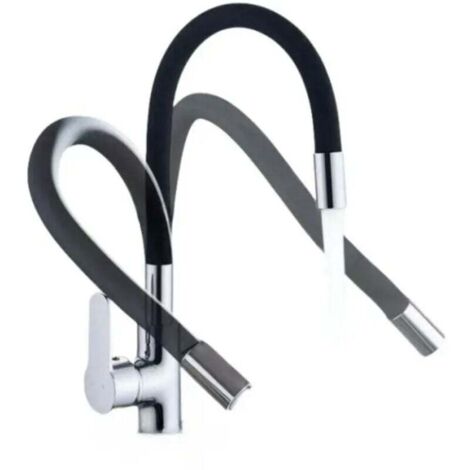 Mitigeur Évier avec Bec Flexible, Robinet de Cuisine, Cuisine Mitigeur Flexible Rotative à 360°, Noir (1/4)