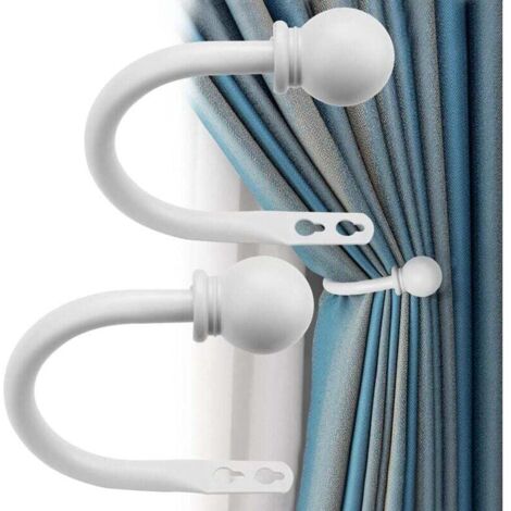 1 Paire Embrasse pour Rideaux en Métal, Embrasses de Rideaux Crochets à Visser, Attache Rideau en Forme de U, Embrases pour Voilages Mural, pour Voilage, Salon, Chambre, Bureau, Blanche (1/4)