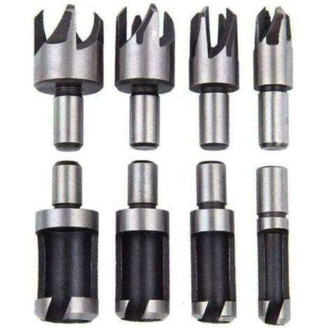 Lot de 8 Fraise Bouchonner Bois Mèche Bouchon Bois Foret Faire Cheville Outil de Coupe pour Faire une Bois Bouchon Cheville Tourillon Goujon Tenon Dowel (1/4)