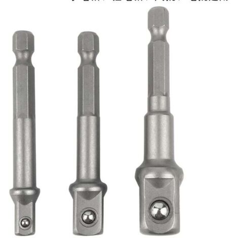 Adaptateur 6 pans vers 1/4, 1/2, 3/8 carré - 3 pièces adaptateur douille hexagonale adaptateur douille clé à douille jeu d'écrous rallonge de connexion pour tournevis sans fil (1/4)