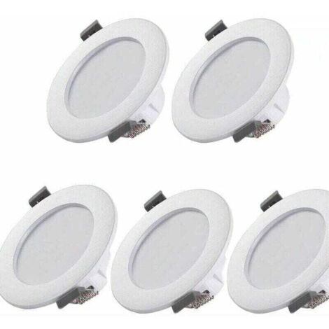 5 spots LED pour salle de bain, IP44 Superflat 35mm, 85mm de diamètre, blanc, plafonnier encastré, panneau LED 6W, 460Lm, blanc neutre 4000K