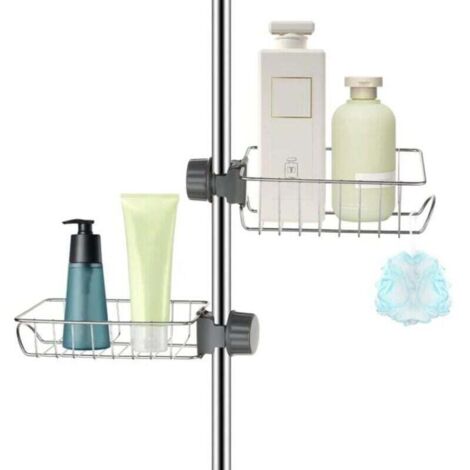 2x Étagère Douche Sans Percage Inox, Étagère Salle de Bain Télescopique Inoxydable, Tablette Support Douche, Porte Savon Barre Douche, Serviteur Douche pour Shampooing (1/4)